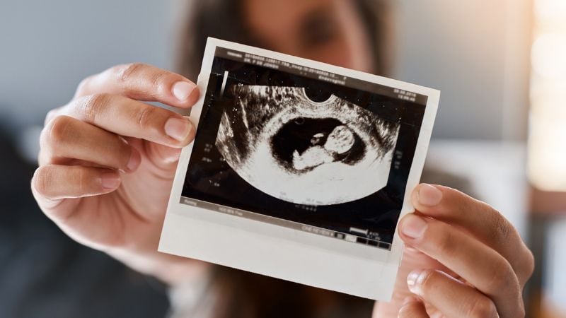 Pregnant woman showing her donor-conceived child