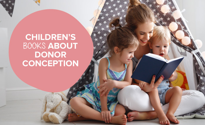 Mother reading children's books about donor-conception to her donor-conceived children
