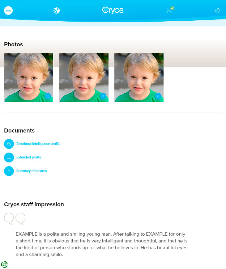 Eksempel på online billeder af en sæddonor som barn