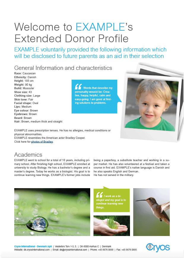 Example of an extended sperm donor profile