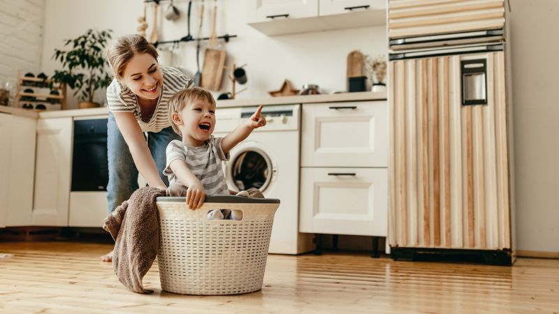 Mother and son playing