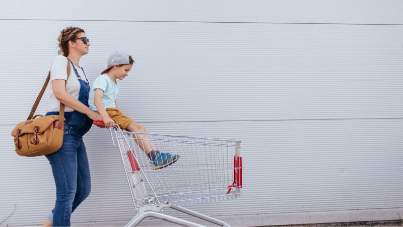 Single Mother by Choice out for groceries with her son