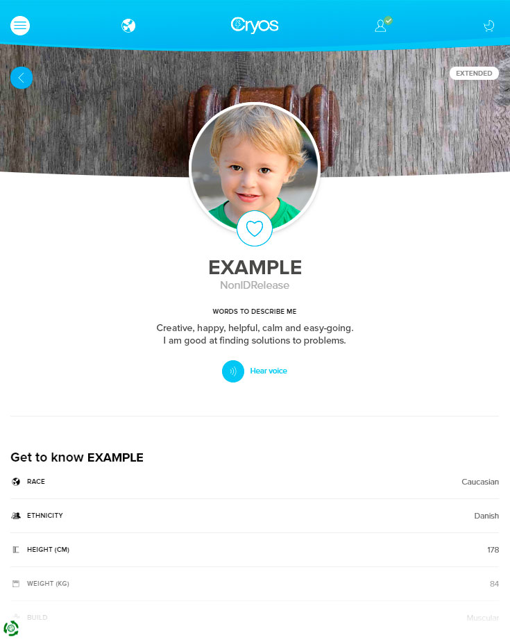 Eksempel på en online sæddonorprofil