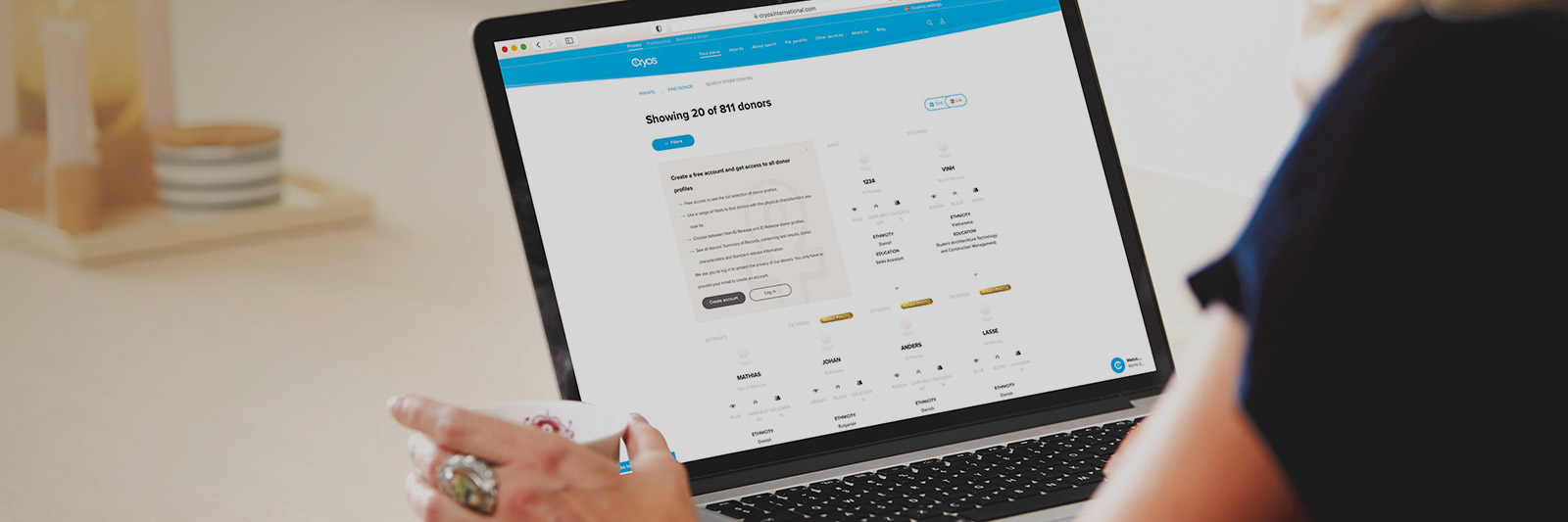 Free sperm donor search online at Cryos sperm bank