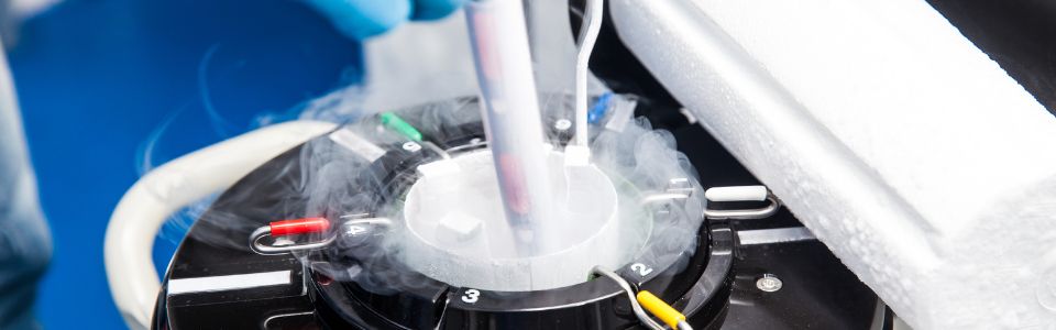 A sperm sample being pulled from a cryo tank
